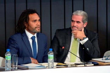 Football star and UEFA Global Ambassador Christian Karembeu and Emanuel Medeiros of ICSS Europe