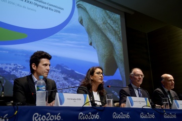 Christophe Dubi, IOC Executive Director for the Olympic Games; Nawal El Moutawakel, Chair of the IOC Coordination Commission for Rio 2016 Games; Carlos Arthur Nuzman, President; and Sidney Levy, CEO of the Organizing Committee for the Rio 2016 Olympic and Paralympic Games (Photo: Rio 2016/Alexandre Loureiro)