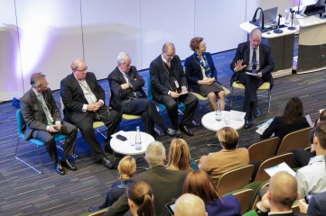 Richard Brinkman, Paul Bush OBE, Sir Craig Reedie CBE, Patrick Baumann, Sarah Lewis and Andrew Craig on the opening panel of Host City 2017