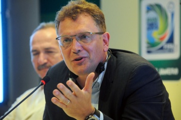 Jérôme Valcke pictured on at a press conference at Rio’s Maracana Stadium in 2013 (Photo by Tanya Rego / Agência Brasil, licensed under Creative Commons http://bit.ly/1f6yWtR)