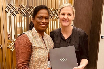 IOA President Dr. P.T. Usha with IOC President Ms. Kirsty Coventry on the sidelines of the Olympic Council of Asia Annual General Assembly in May 2025 (Photo: IOA)