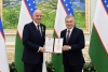 FIFA President Gianni Infantino with Uzbekistan President Shavkat Mirziyoyev